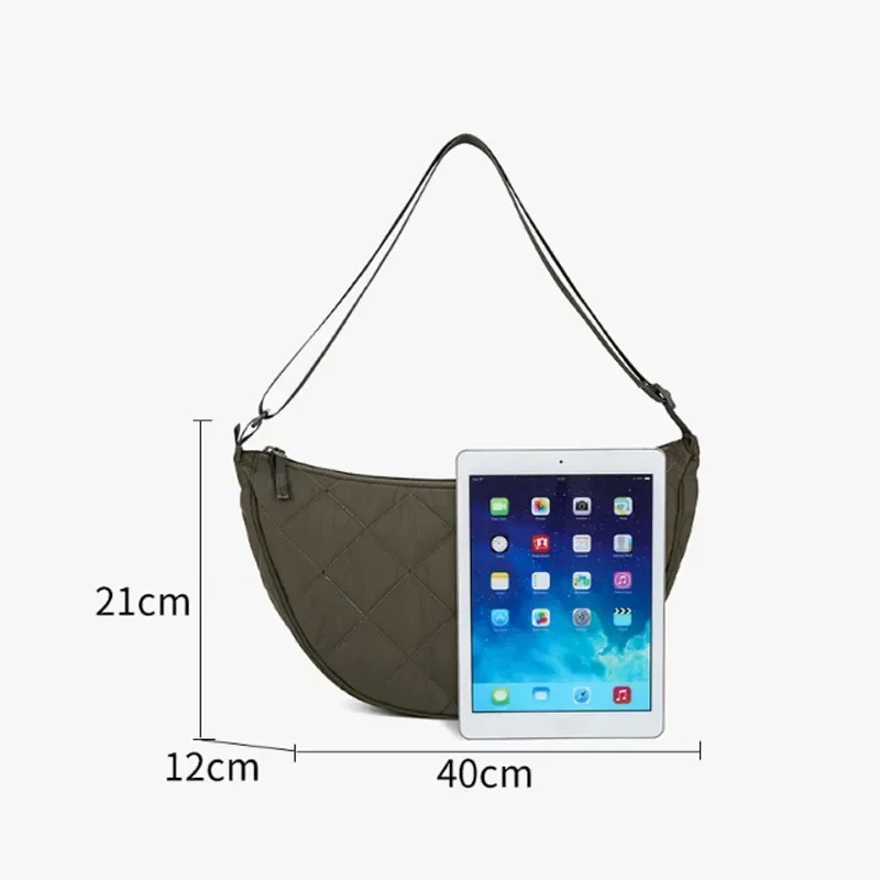 Women's Plaid Crossbody Messenger Bag Nylon Women Shoulder Bags Large Capacity Travel Half Moon Belt Bag Ladies Hobos Bag