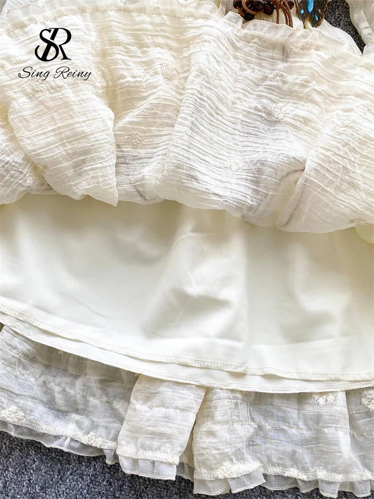 SINGREINY Summer Embroidery MIdi Dress Ladies Lantern Sleeves Ruffles Butterfly Sashes French Folds Vintage Holiday Sundress 6