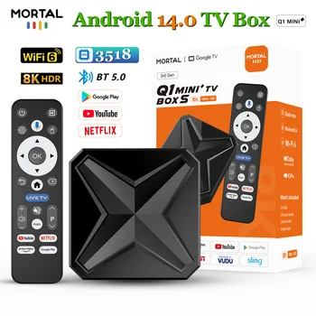 Mortal RK3518 Rockchip Smart TV Box BT5.0+ Android 14.0  ROM 16GB RAM 2GB Wifi6 4K Voice Assistant Media Player TV Box Q1 MINI+