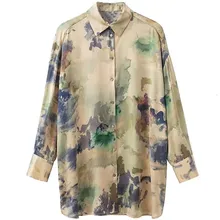 

Dave&Di 2022 Spring Long Sleeve Fashion Blouse Women High Street Retro Tie-dyed Velvet Satin Casual Shirt Women Tops