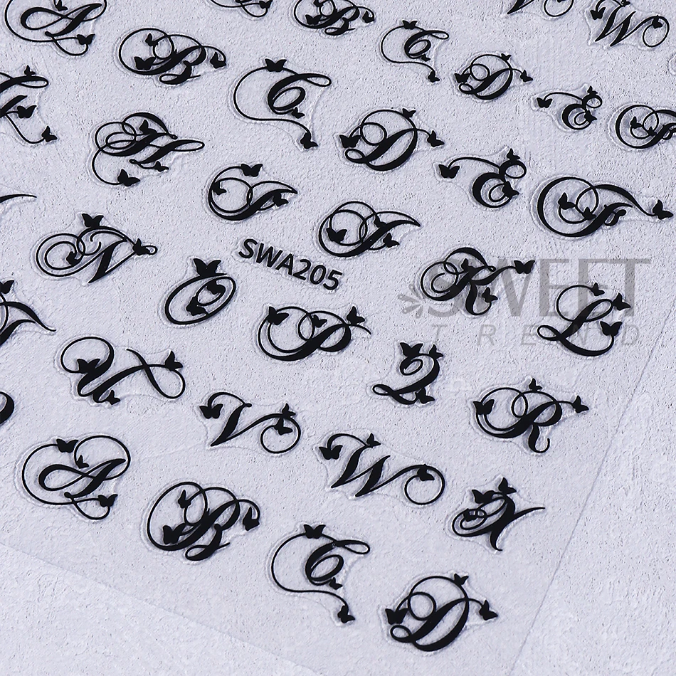 4 Stück Gothic-Buchstaben-Nagelaufkleber Y2K Cooles Design Schwarz-Weiß Englisches Alphabet Selbstklebende Nagelsticker DIY Maniküre-Dekoration Slider – Detail 6