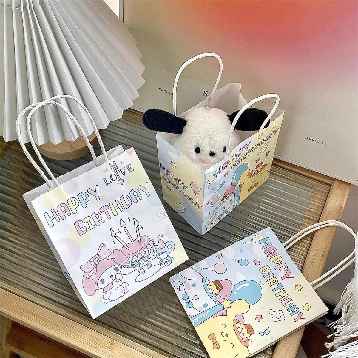 

10pcs Sanrio Melody Cinnamoroll Cartoon Leather Tote Bags Eco-Friendly Bags Couple Confessions Holiday Gift Packaging Gift Bags