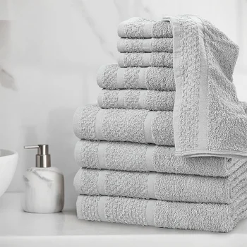 10 Piece Cotton Towel Set Soft Absorbent Bath Towels 1