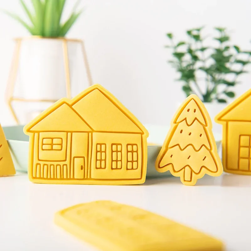 Christmas Villa Cookie Cutter Cartoon Gingerbread House Biscuit Fondant Embosser Stamps Mold DIY Cake Decoration Baking Tool cookie cutter baking mold cookie mould baking decorating tools cookie maker press kit
