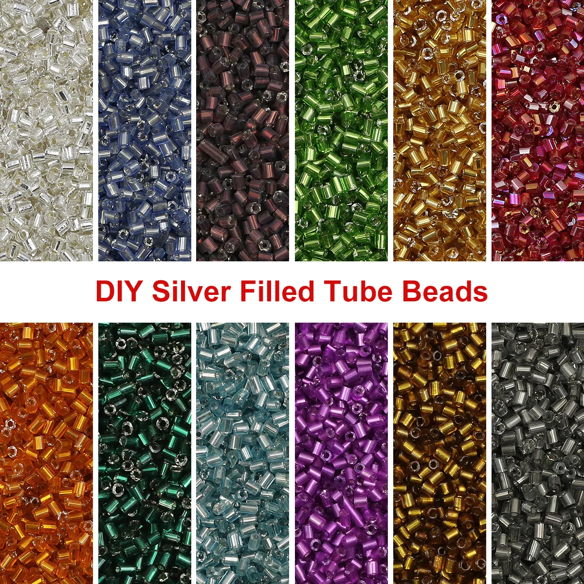 Silver Tone Tube Beads - Czech Glass Seed Beads for Jewelry Crafting and DIY Accessories