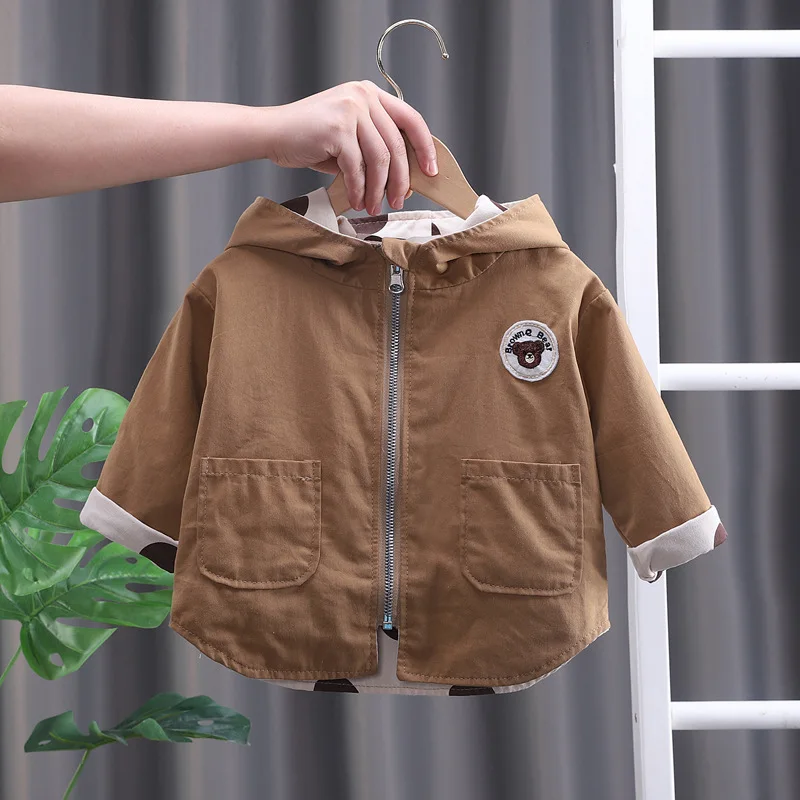 

2023 spring Autumn jackets baby girls Coats Korean version Children's clothing hooded Trench coat Kids boy jacket Toddler overco