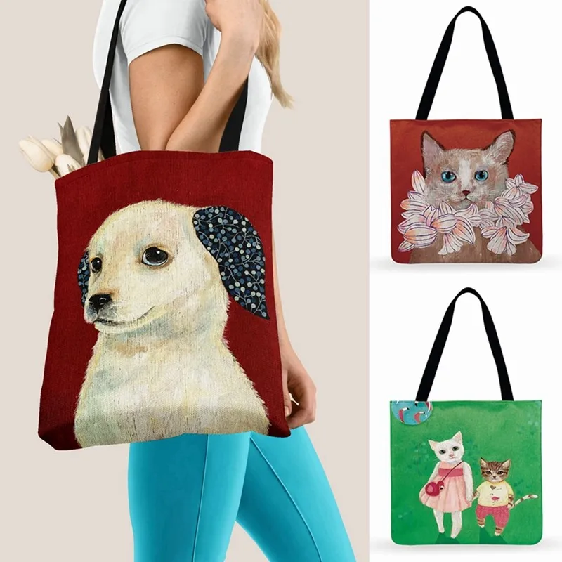 

Lily Cats Painting Print Tote Bag For Women Casual Tote Ladies Shoulder Bag Women Outdoor Beach Tote Foldable Shopping Bag