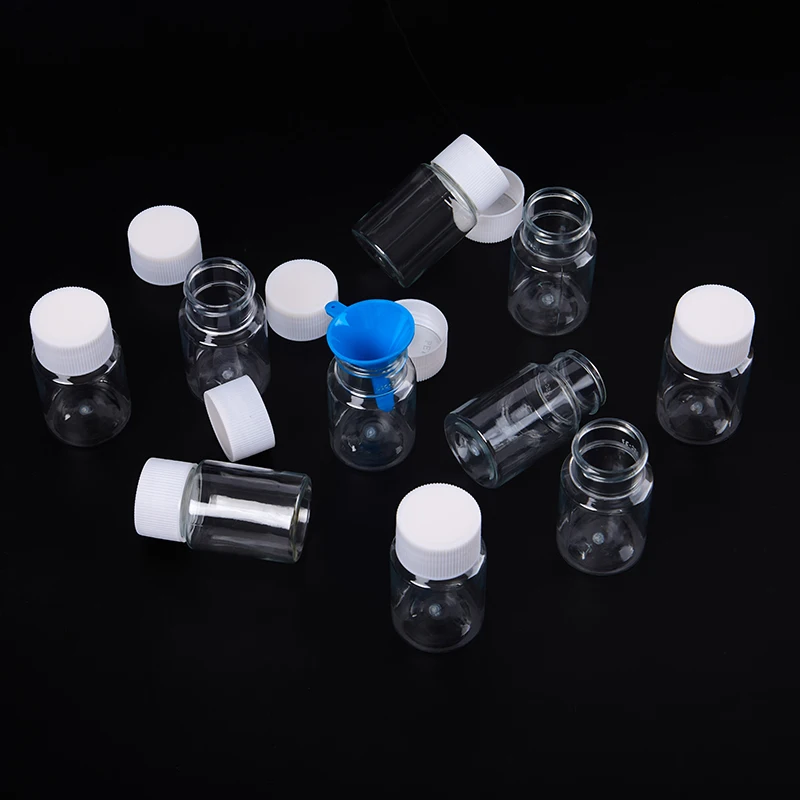 10PCS Plastic PET Clear Empty Seal Bottles Solid Powder Medicine Pill Vial Container Reagent Packing Bottle Refillable Bottle