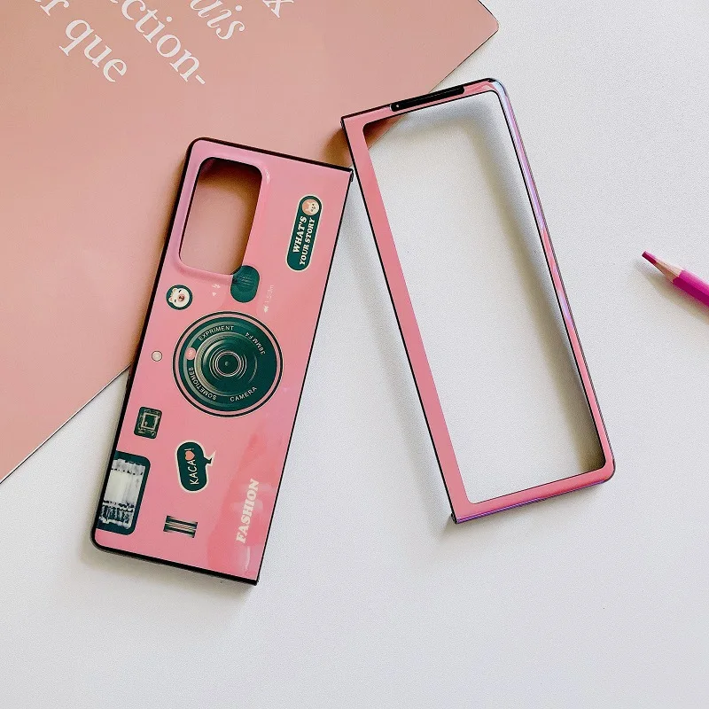 for Samsung Galaxy Z Fold 5 4 3 2 5G Case Silicon IMD Camera Pattern Cover Shockproof Flip Folding Blue Light Phone Shell Fundas