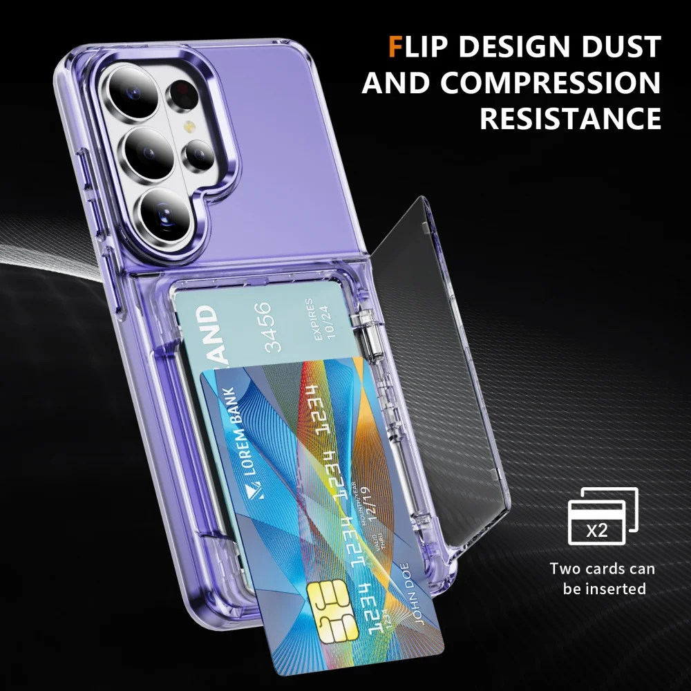 Ultra Metal Rotating Wallet Holder Case with Flip Card Slot and Lens Protection Cover