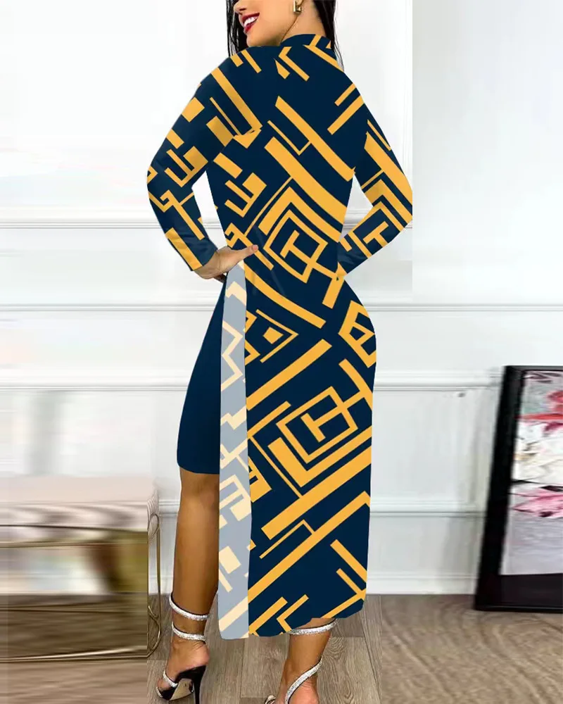 S2e3025d1d8e5437abaefdd9e4015b99d2 Fashion Long Sleeve Office Bodycon Midi Dress Women, Autumn Bilayer Print Elegant Party Ladies Dresses For Women Mallzona