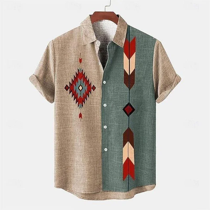 Fashionable and minimalist 3D cotton and linen short sleeved shirt, comfortable hot selling in summer and autumn, African tribal 5