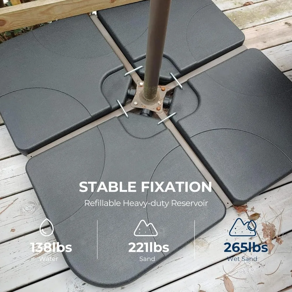 Patio Umbrella Stand Base - 4-Piece 265lbs Outdoor Offset Cantilever Umbrella Heavy Duty Weights Square Base Water 4