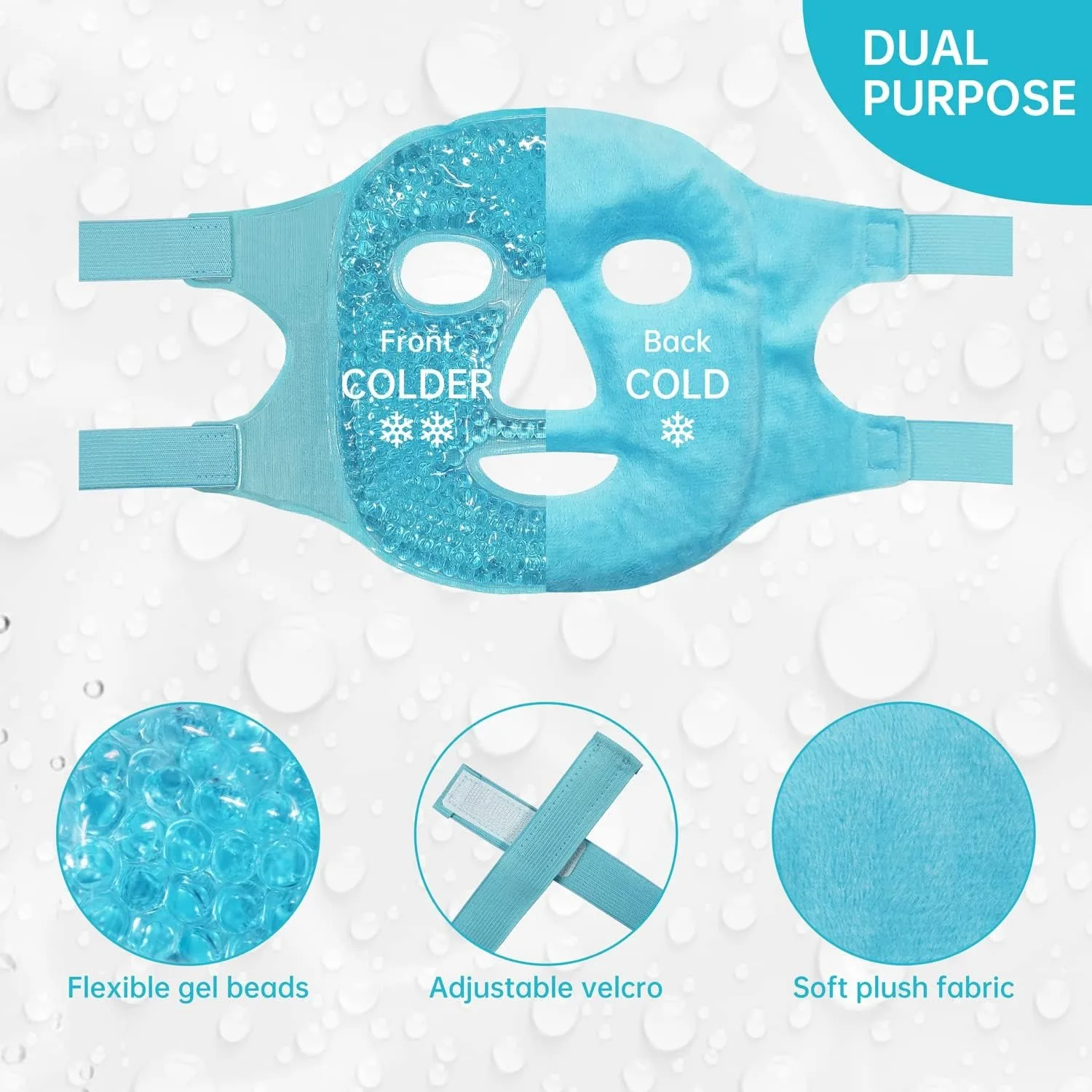 Cooling Ice Face Eye Mask for Reducing Puffiness, ,Hot/Cold Pack with Soft Plush Backing (Blue(1* Eye Mask+1*Face Mask)) 5