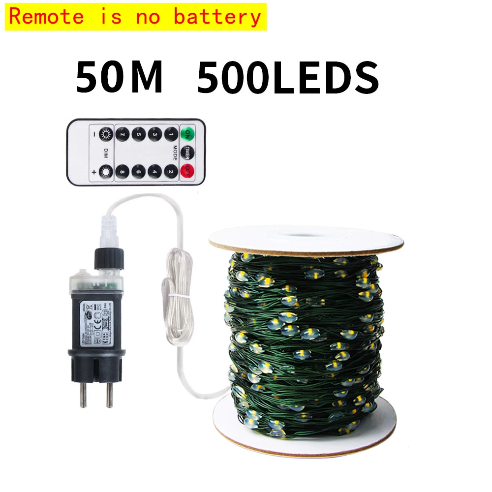 thumbnail image 1 of Guirnalda de luces LED de 100 m con alambre verde de hadas para exteriores, luces navideñas, guirnalda de árbol para Año Nuevo, decoración de fiestas en casa, bodas y calles, 1 of 5