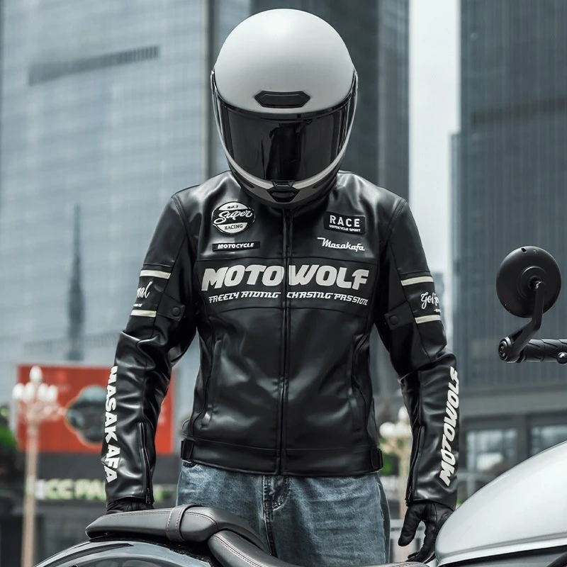 오토바이 빈티지 레저 가죽 재킷 PU 가죽 작업복 야외 라이딩 의류 안티폴 장비 내마모성