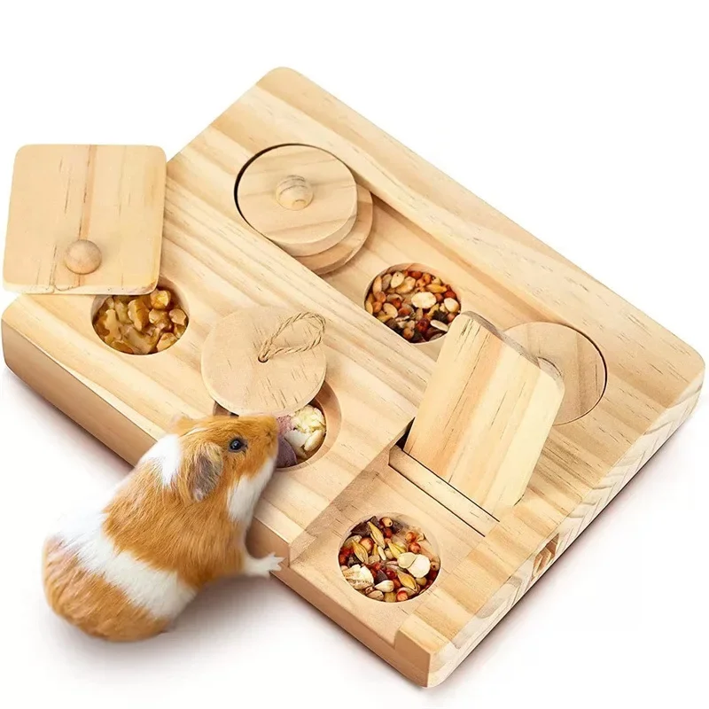 Wooden hamster feeder golden bear hamster snacks wooden tray household pet supplies hidden foraging toys