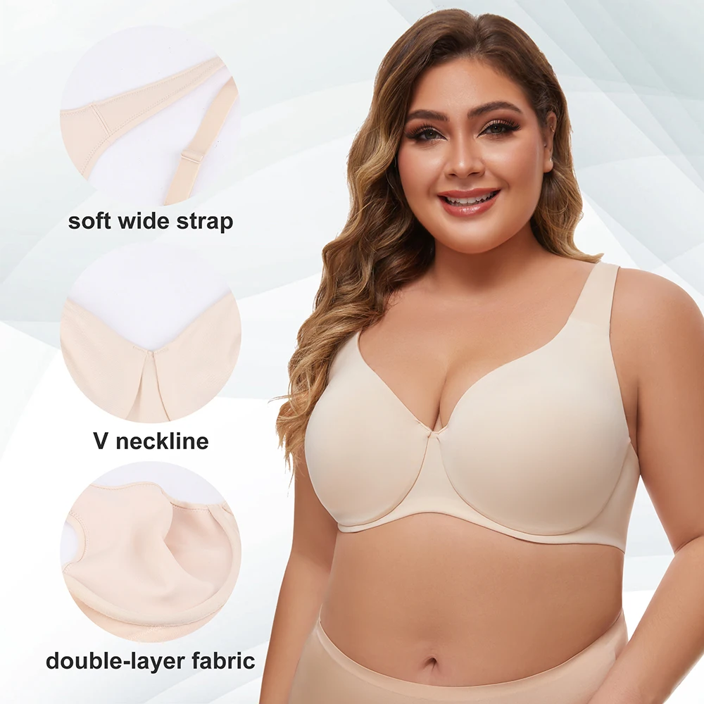 Smooth Back Plus Size Underwire Bra Minimizer Full Coverage Seamless Unlined Bras Women Unpadded Daily Wear Support Sports Bras 3