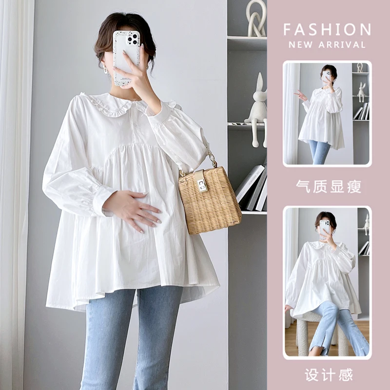 Pregnant Women Blouse Cotton Long Sleeves Loose Big Belly Maternity Women Blouse