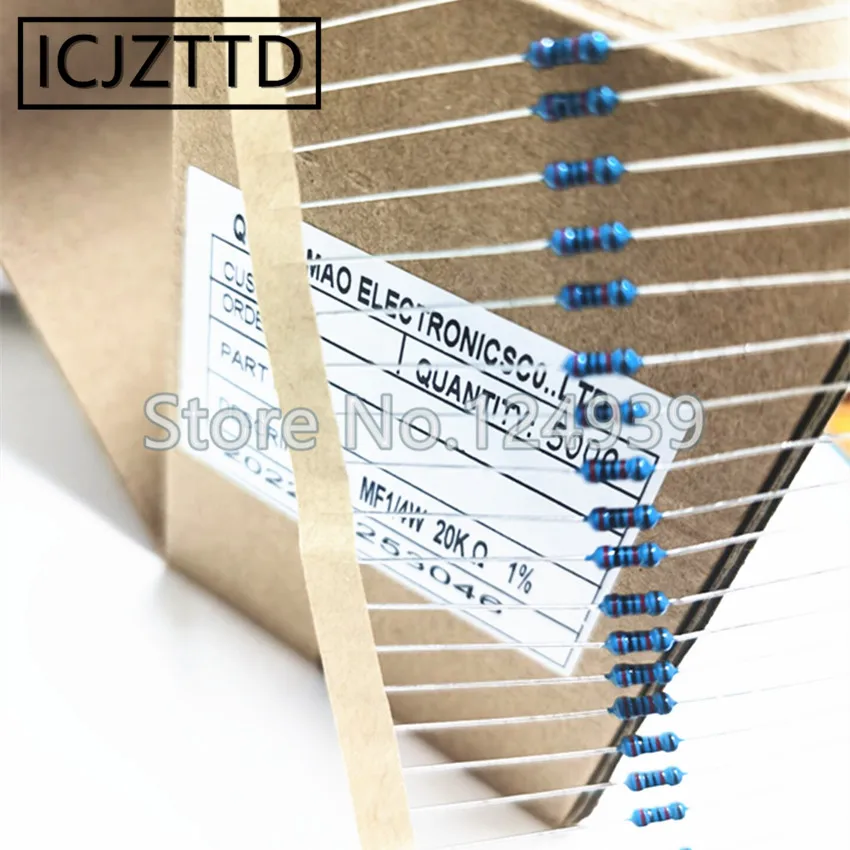 

5000PCS/BOX Metal Film Resistance 1/4w Copper Pin 1R-1M 1R 10R 1K 10K 470R 6K2 6K8 47R 220R 100K 1M 0.25W 130K 150K 470K 200K 20