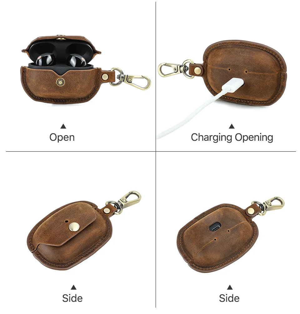 Retro echte verrückte Pferd Ledertasche für Sony WF xm5 drahtlose Ohrhörer Schutz Bluetooth Kopfhörer Shell Ladeboxen – Detail 6