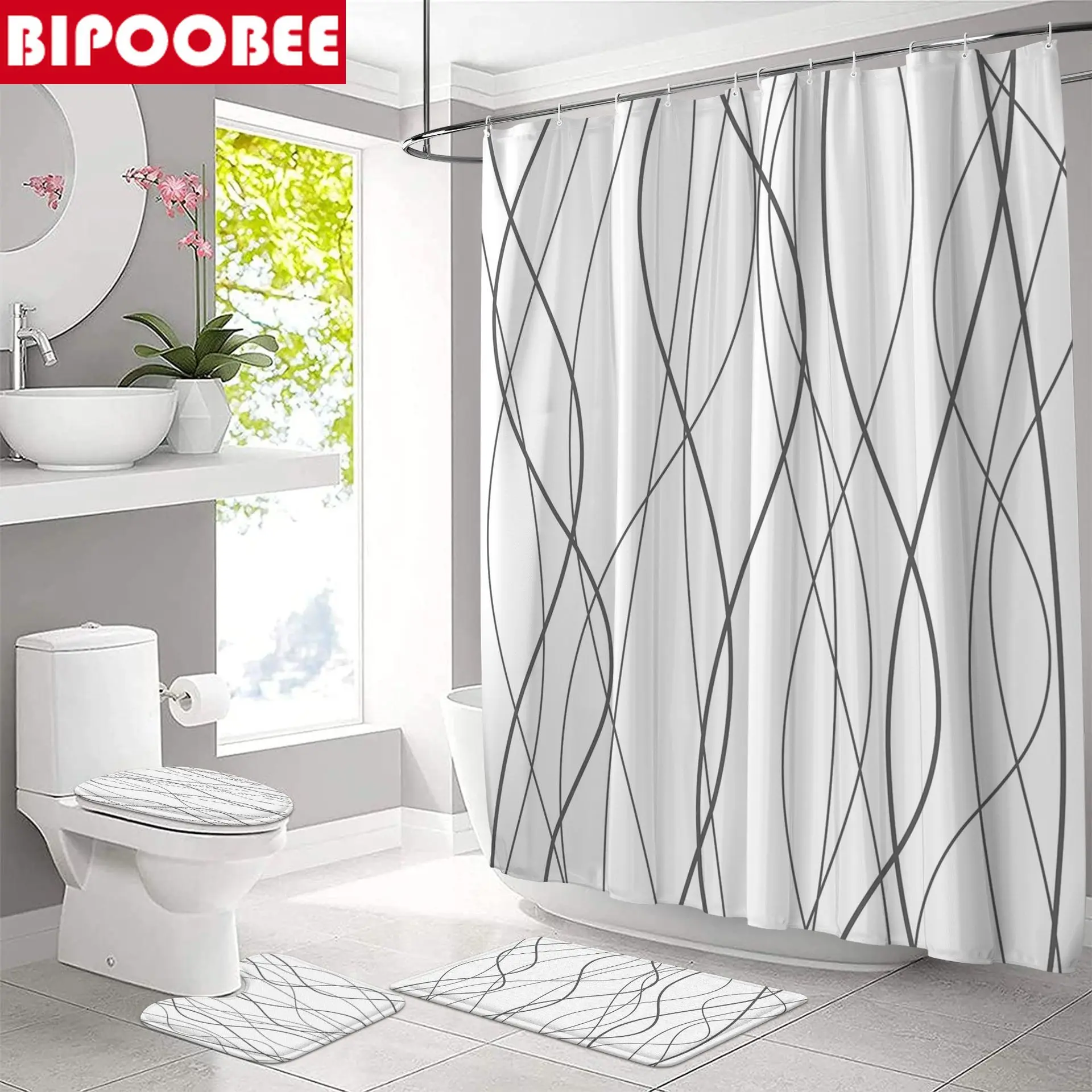 

Волнистая Полоса занавеска для душа в ванную комнату, водонепроницаемая ткань, занавеска для ванной s, коврики на подставке, нескользящий ковер, коврик для ванной, крышка для туалета