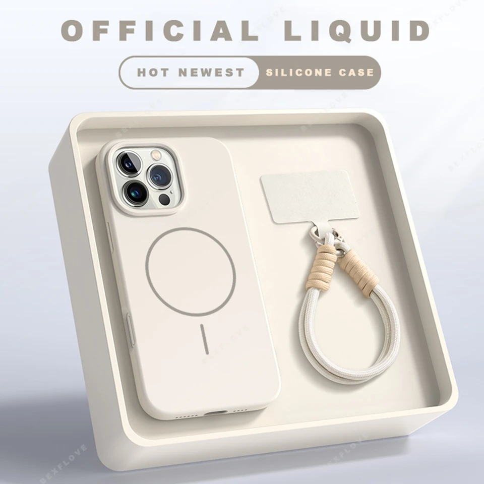 Lanyard Liquid Silicone Phone Case with Magnetic Wrist Strap and Protector Cover