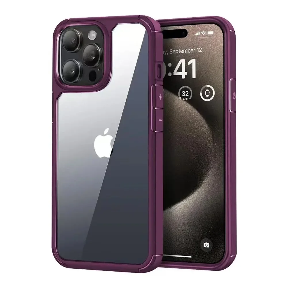 Luxury Transparent Shockproof Bumper Armor Case with Rugged Frame and Hard Back Cover