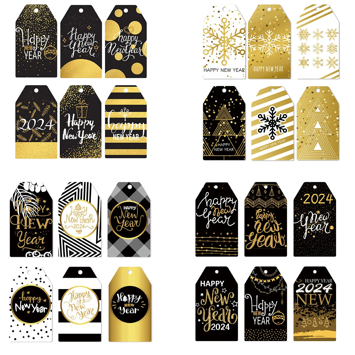 

6pcs Party Supplies Tags For Gifts Wrapping Decoration DIY Black Gold Color Paper Cards For New Year 2024 Supplies Decoration