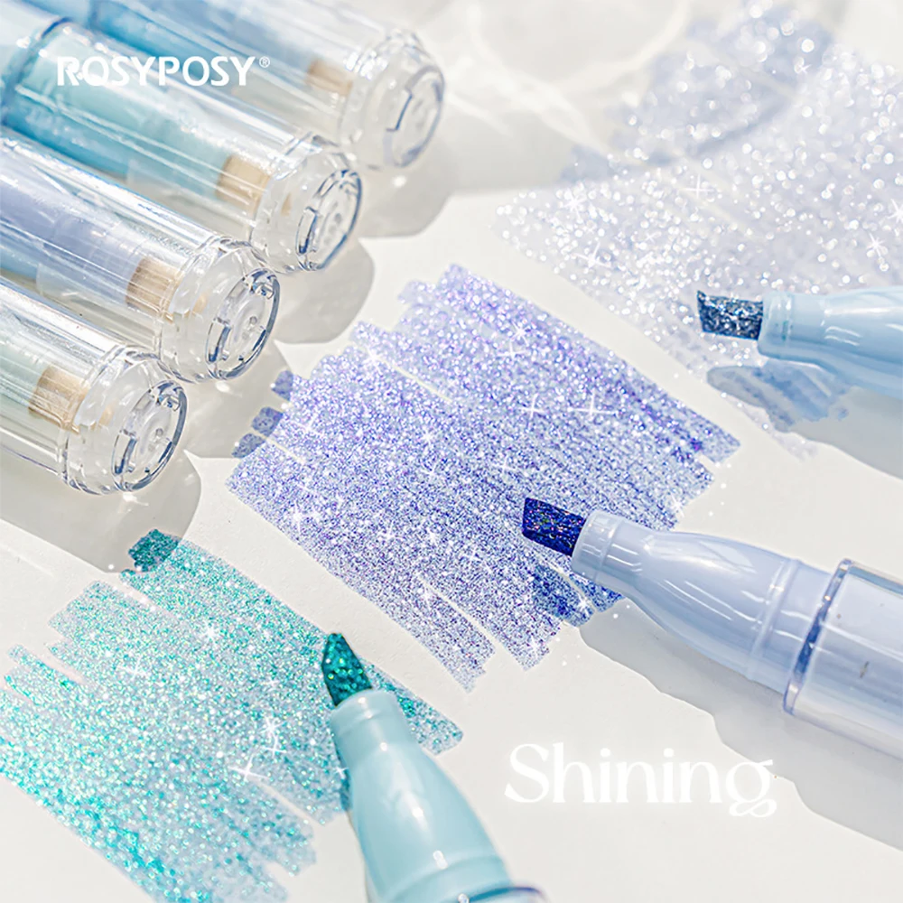 4pcs/Box Sparkling Colorful Beamy Highlighters Glowing Fluorescent Pens 2 Styles for Students Kids