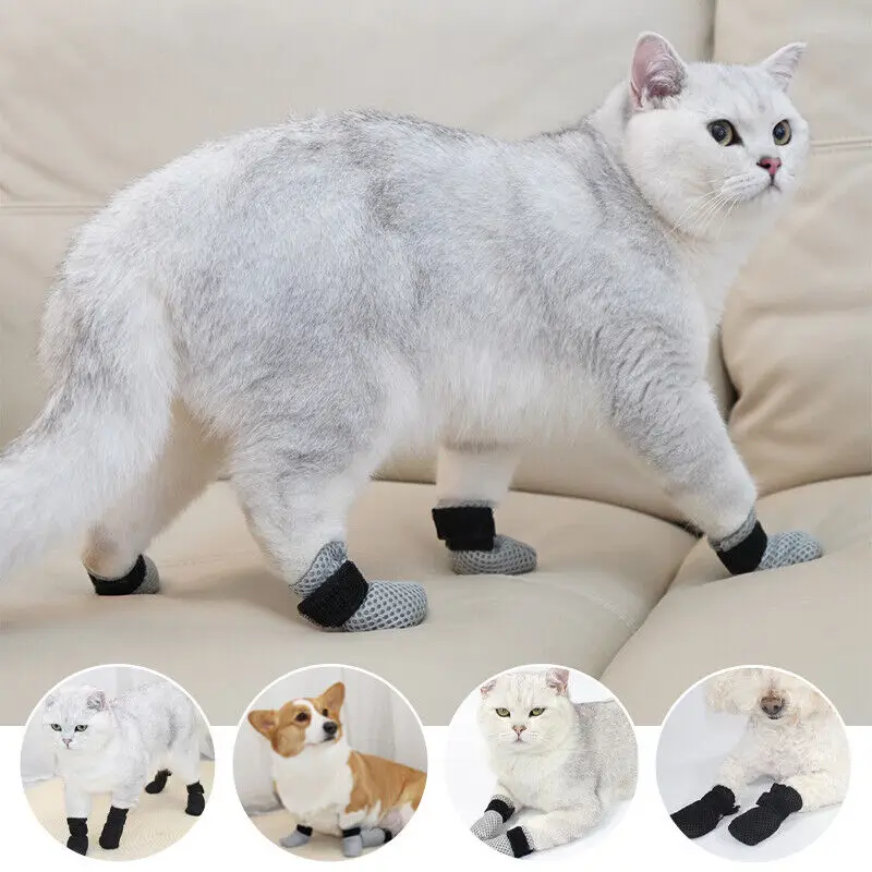 

4Pcs Set Pet Claw Cap Recovery Feet Protector Cat Foot Cover Anti-scratch Soft Warm Pet Shoe Cover Cat Socks Pet Supplies