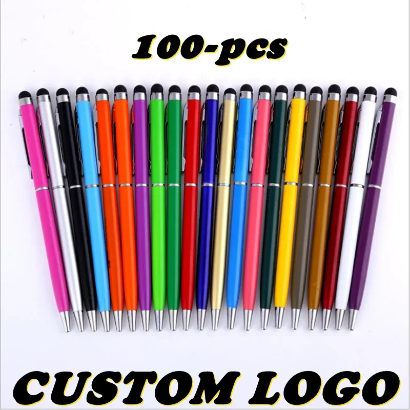 

100 pens of Each Pack Mini Metal 2-in-1 Stylus Universal Ballpoint Pen Text Engraving Custom Logo Office School Advertising Pen