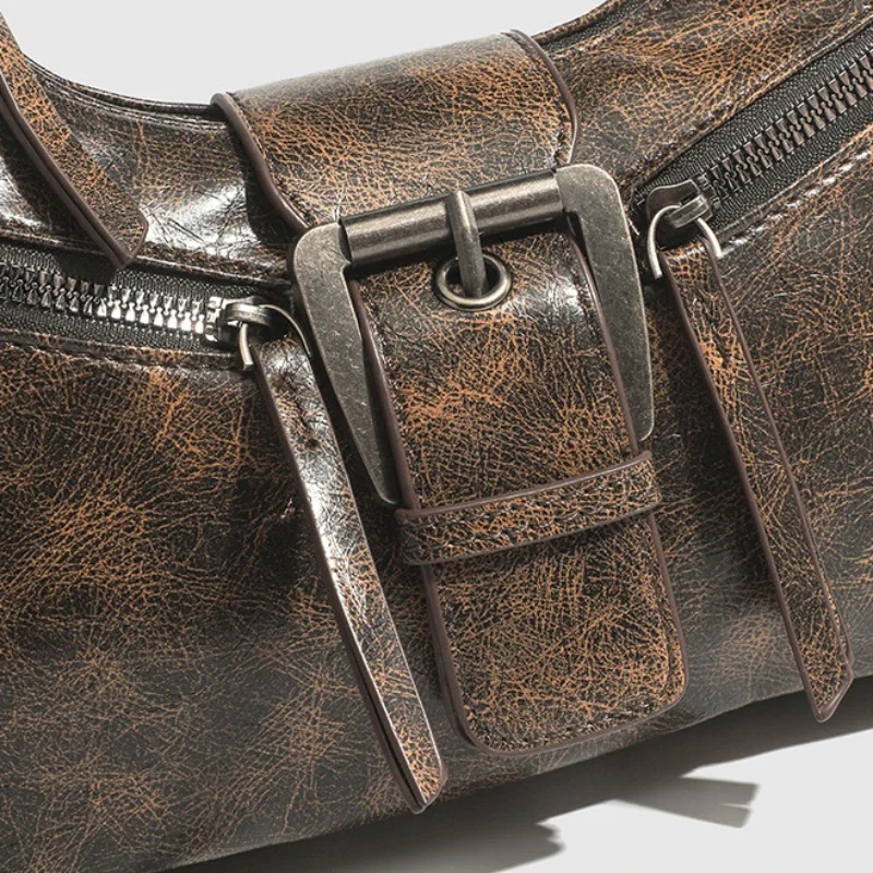 2024 Y2K Retro Belt Design PU Leather Shoulder Bags for Women Small Vintage Underarm Crossbody Bag Fashion Female Handbags