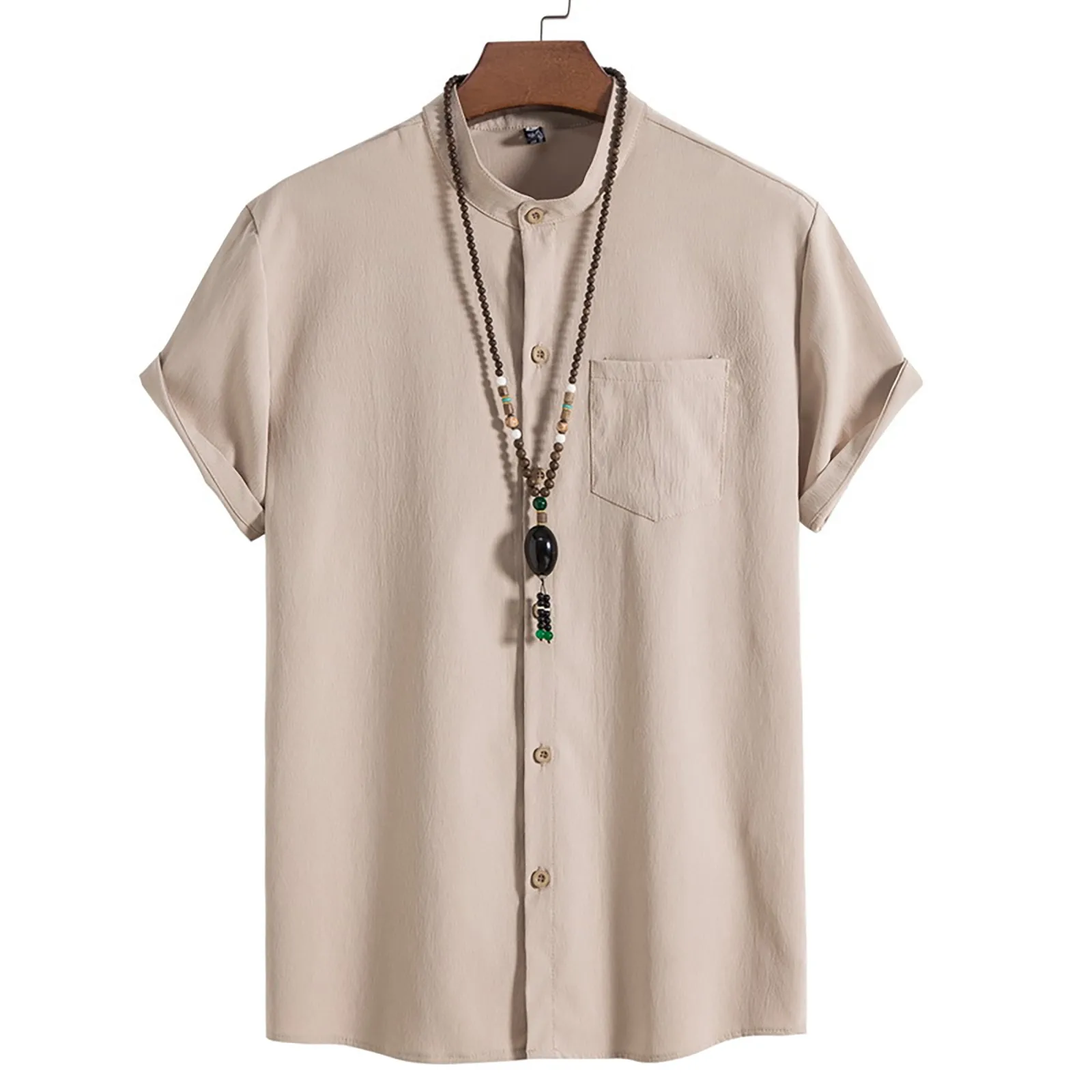 

Retro Shirt Men Cotton Linen Tops Short Sleeve Hawaiian Button Cardigan Blouses Turn-down Collar Fashion Breasted Soild Shirts