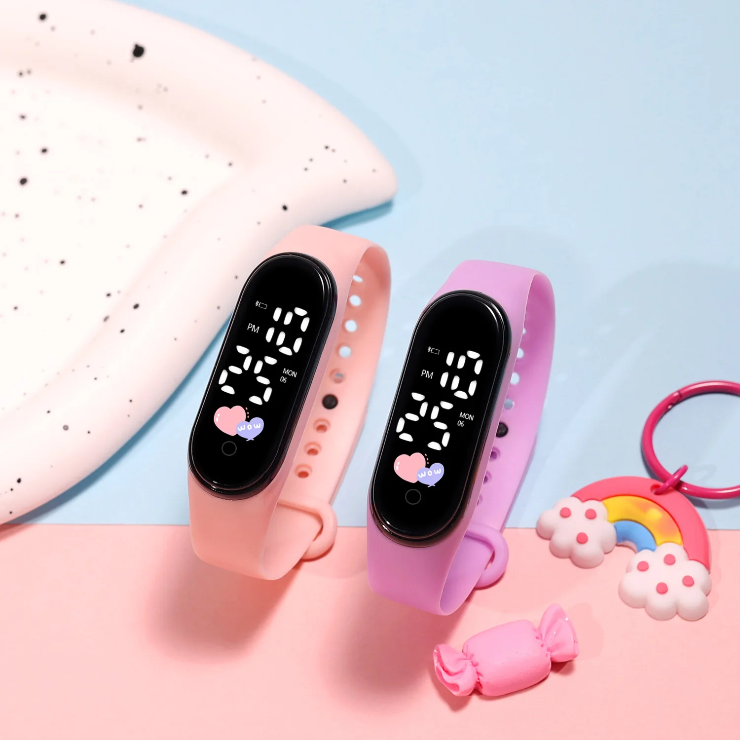 50pcs/lot Luminous LED Electronic Touch Kids Watch Heart Design Students Boys Girls Gift Waterproof Watches  For Wholesale 4
