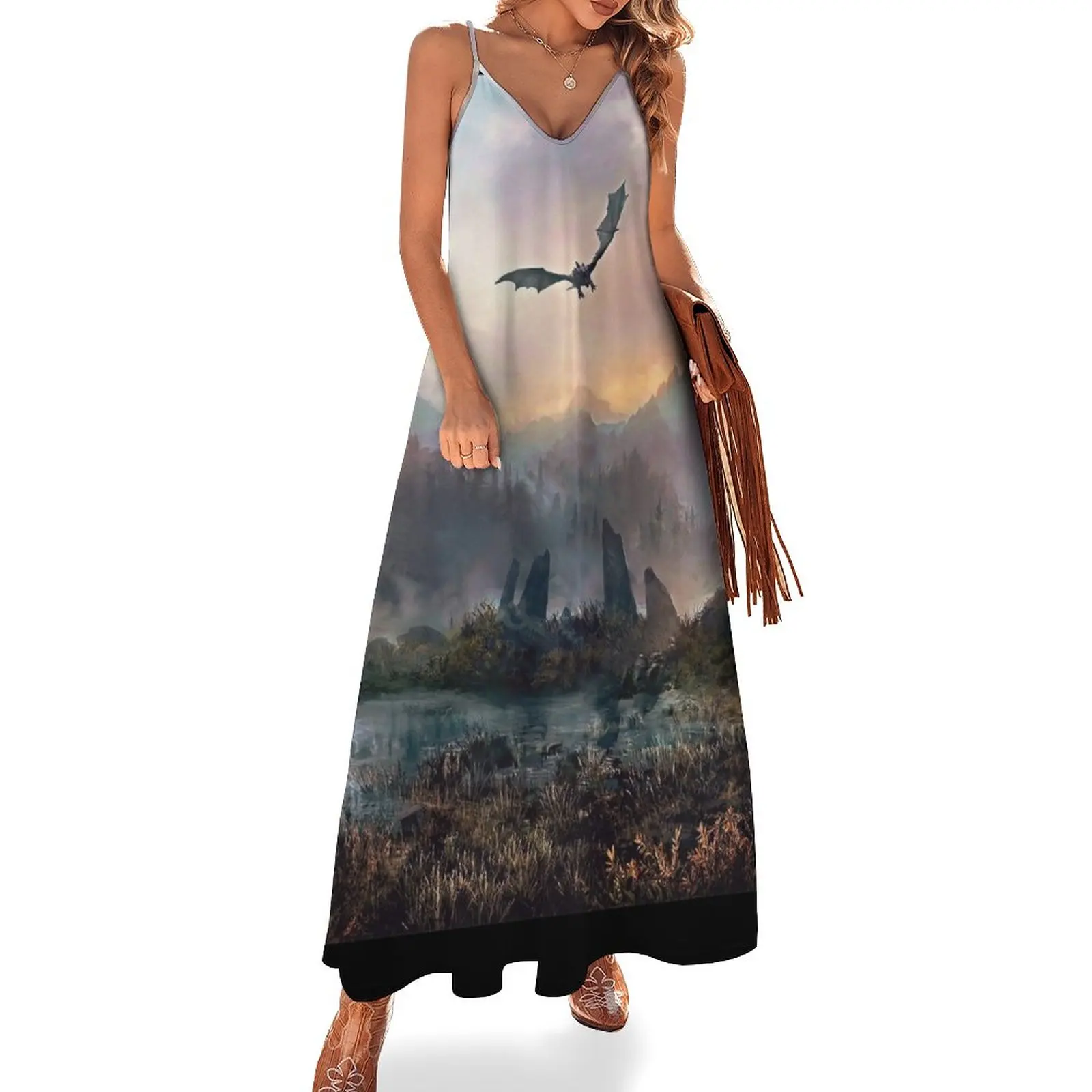 

Dragon Mountain Sleeveless Dress Long dress elegant guest wedding dress Women's summer