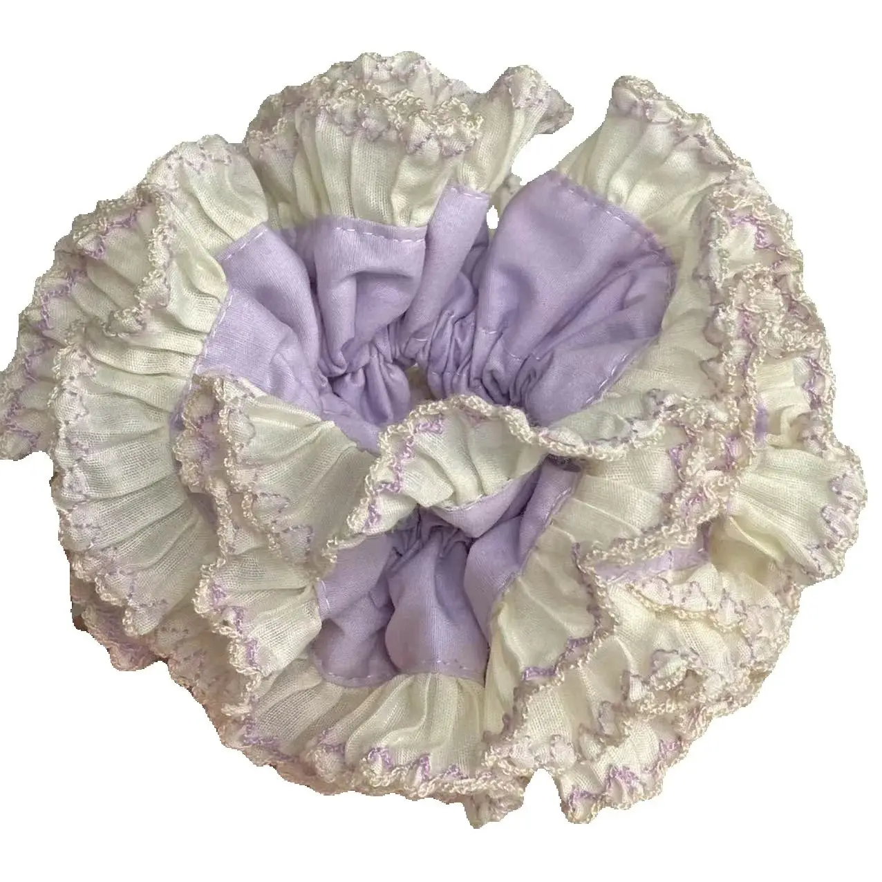 1PC Elegant Lace Ruffled Scrunchies, Lavender & Cream Vintage Hair Accessories for Women