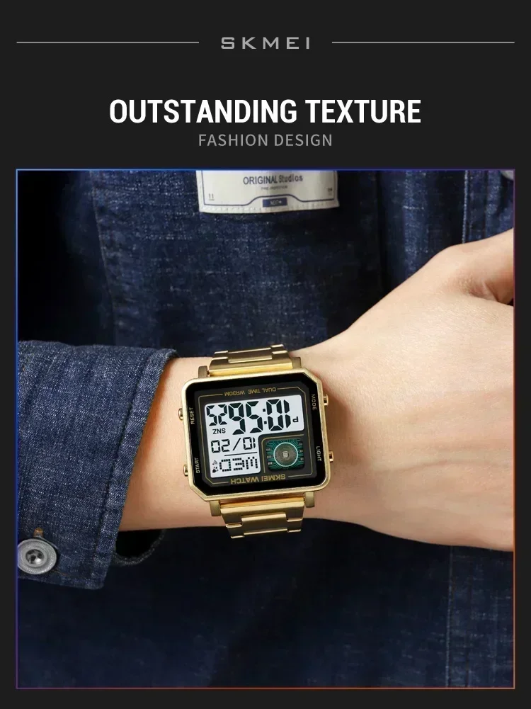 SKMEI 2033 الفولاذ المقاوم للصدأ ساعة رقمية إضاءة...