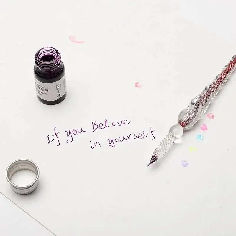 Colored Crystal Glass Dipping Pen Gift Box Gold Powder Colored Ink Signature Pen Friends Classmates Creative StationeryPens Gift