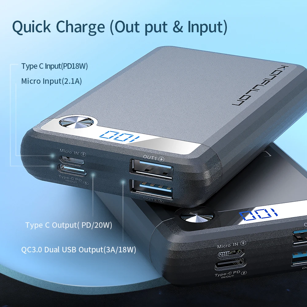 Konfulon 10000Mah Power Bank Pd 18W Carica Rapida Portatile Batteria Esterna Power Bank Per Xiaomi Huawei Iphone Qc3.0