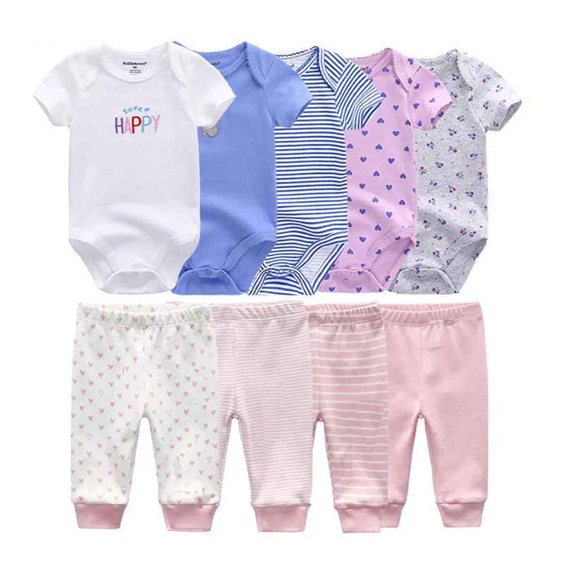 kiddiezoom 9 Pcs Unisex Newborn Clothing Sets100%Cotton Baby Bodysuit+Pant Baby Boy Girl Clothes Gift 6