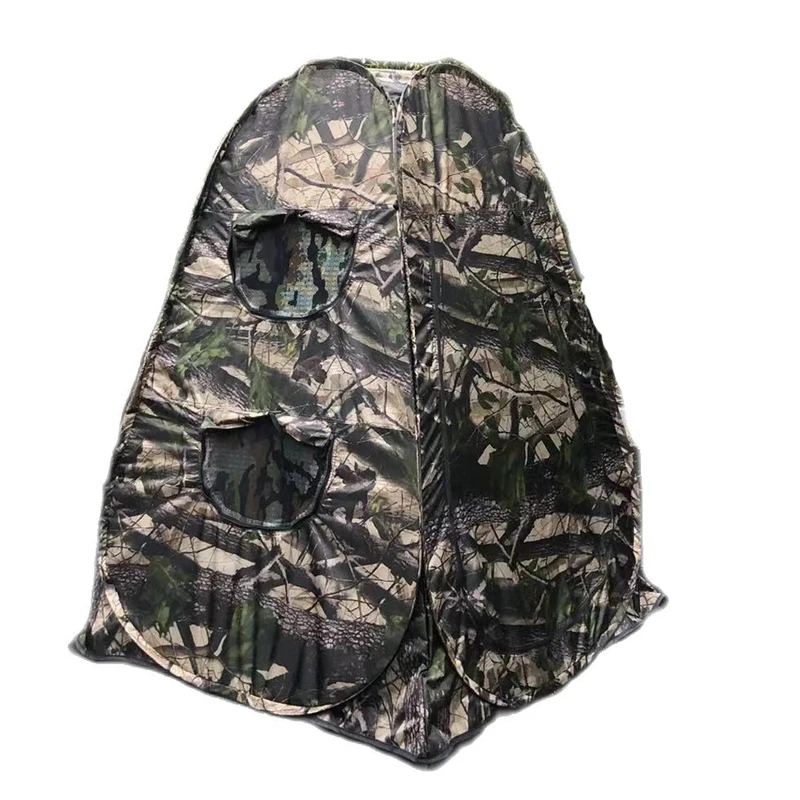 Single Person Pop Up Outdoor Photography Tent 3Sides 6Windows 360 Degree Watching Bird Portable Privacy Camouflage Black Caoted