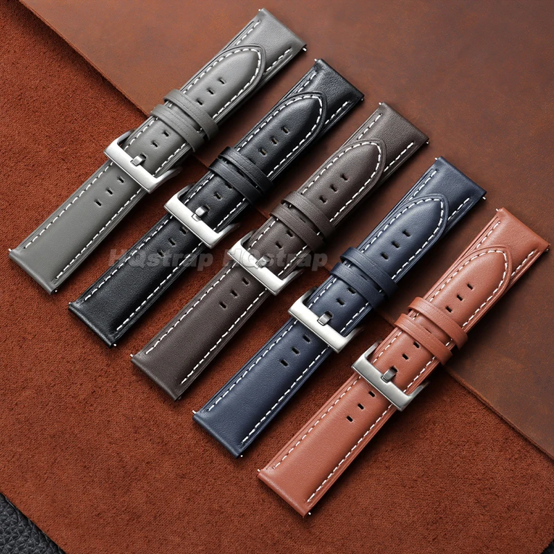 Premium Genuine Leather Quick Release Watch Band - Comfortable Stitching Cowhide Strap