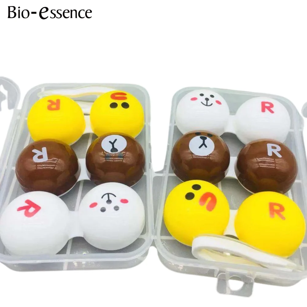 Contact Lenses Tools Cute Cartoon Contact Lenses Container with Tweezers Contact Lenses Box Lens Case for Travel Kit Holder Eyewear Accessories