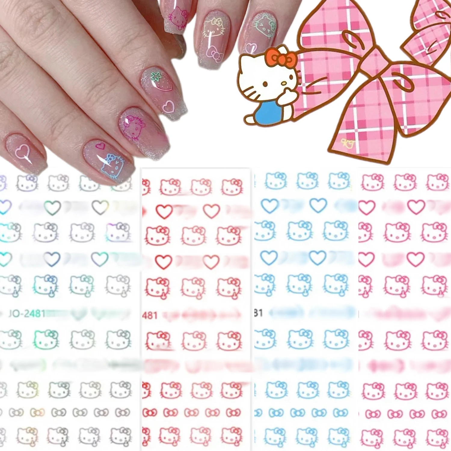 Cartoon Sanrio Nail Sticker HelloKitty Anime Stickers Nail Art Decoration DIY Press On Nails