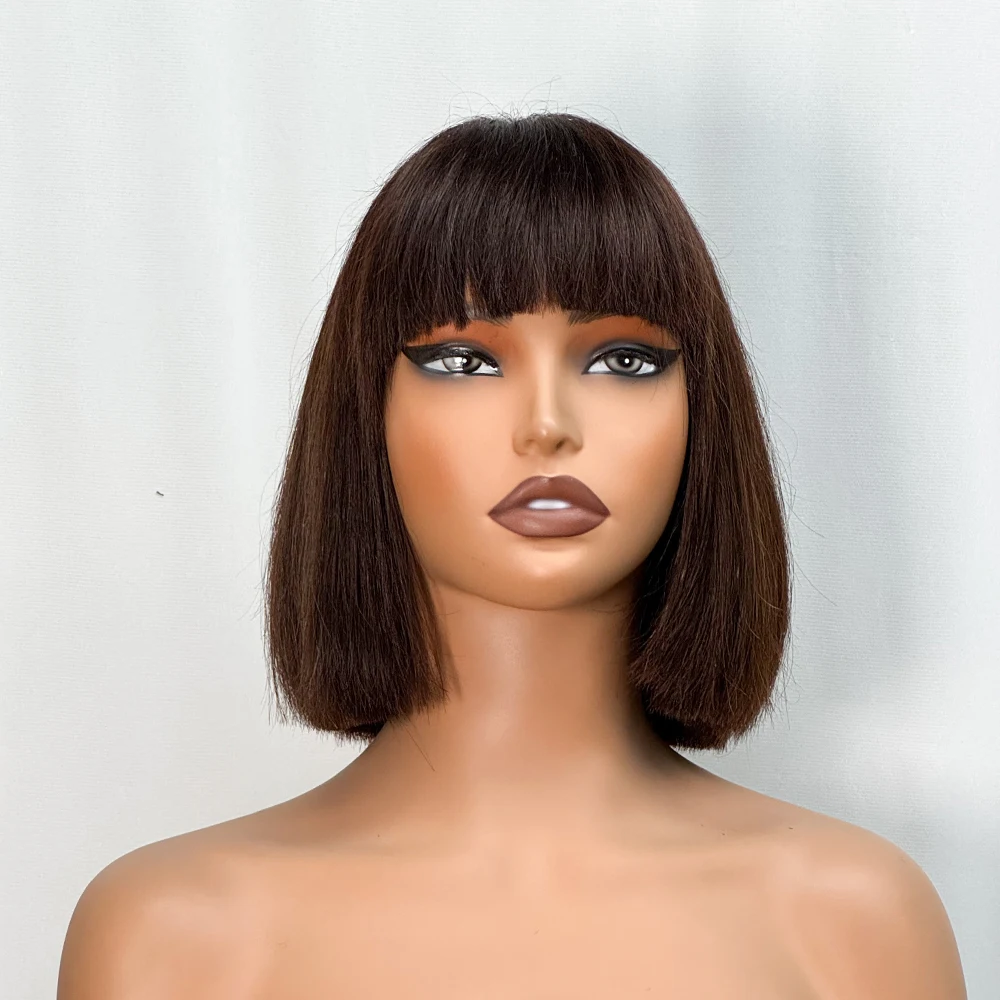 280% Density Full Bang Bob Double Drawn Bone Straight Human Hair Wigs With Bangs 2x3 Lace 100% Human Hair Wigs For Black Women
