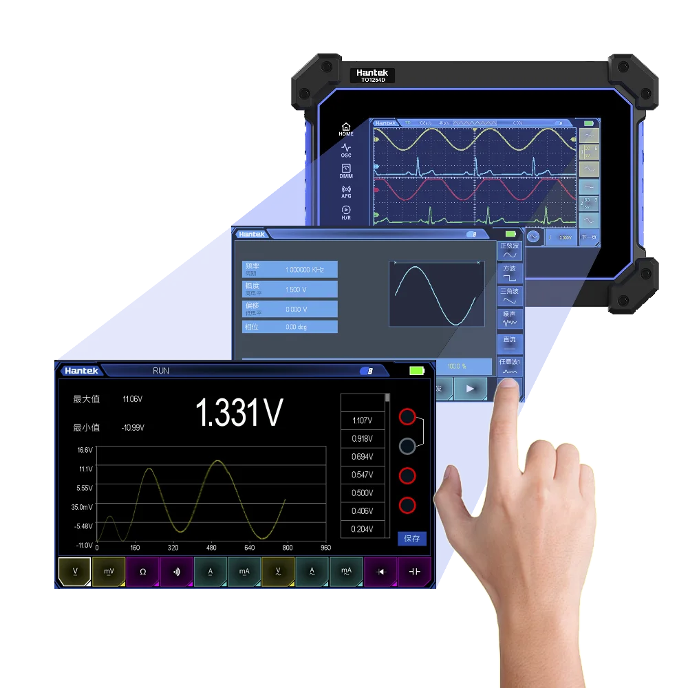 Hantek TO1112D TO1112C Touch Screen Digital Oscilloscope 2 Channels 110Mhz Hanheld Osciloscopio + Signal Source +Multimeter digital oscilloscope
