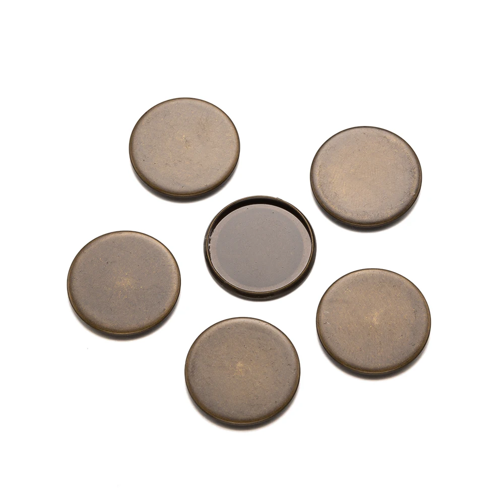 20 Stück antike Bronze flache runde Tabletts Rand Lünette Tassen leere Cabochon-Fassungen für Halskette Armband Schmuckherstellung DIY-Ergebnisse – Detail 6