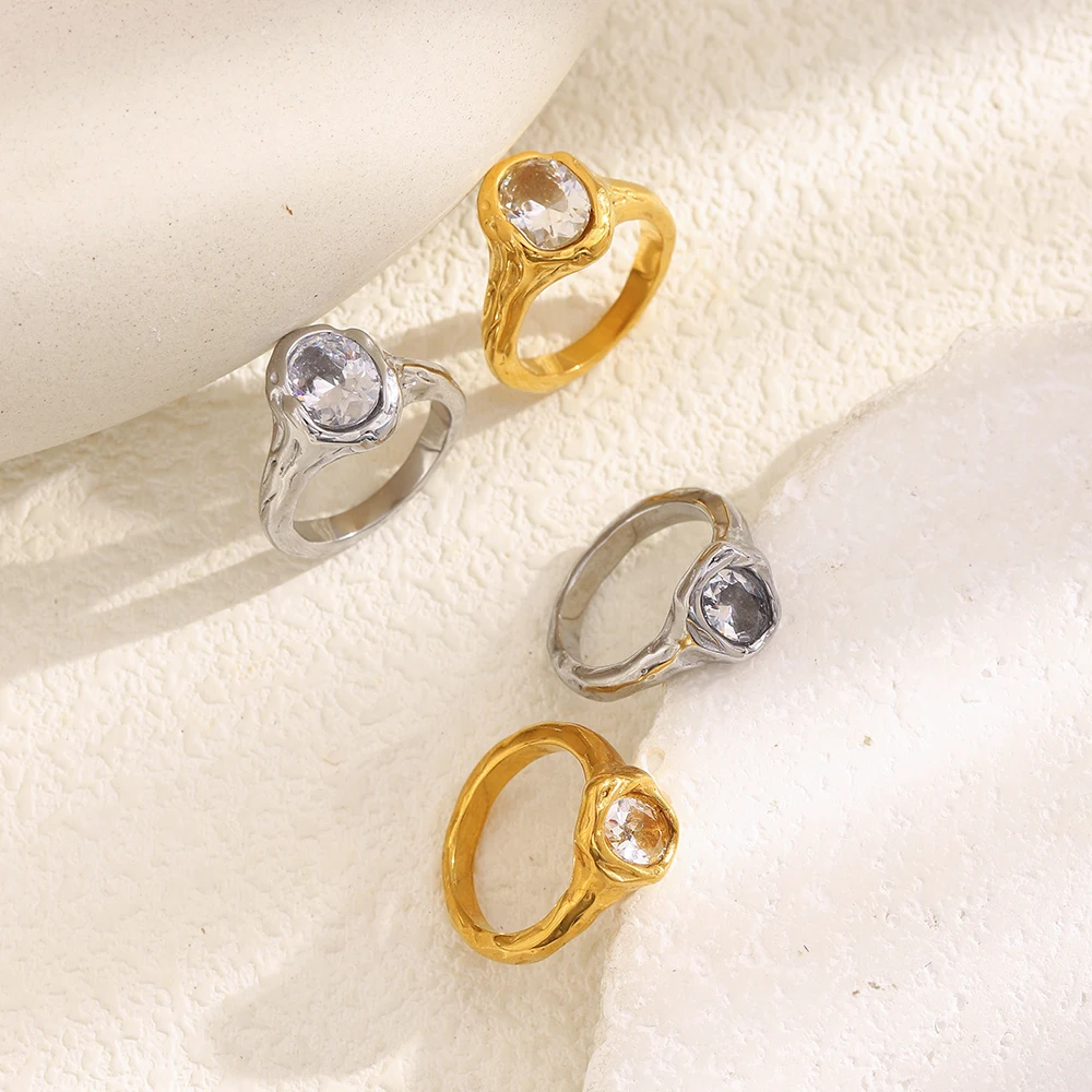 E.B.belle Schlichter Stil, großer Zirkon-Ring, kreativer personalisierter Edelstahl, anlaufgeschützter Charm-Schmuck für Frauen – Detail 5