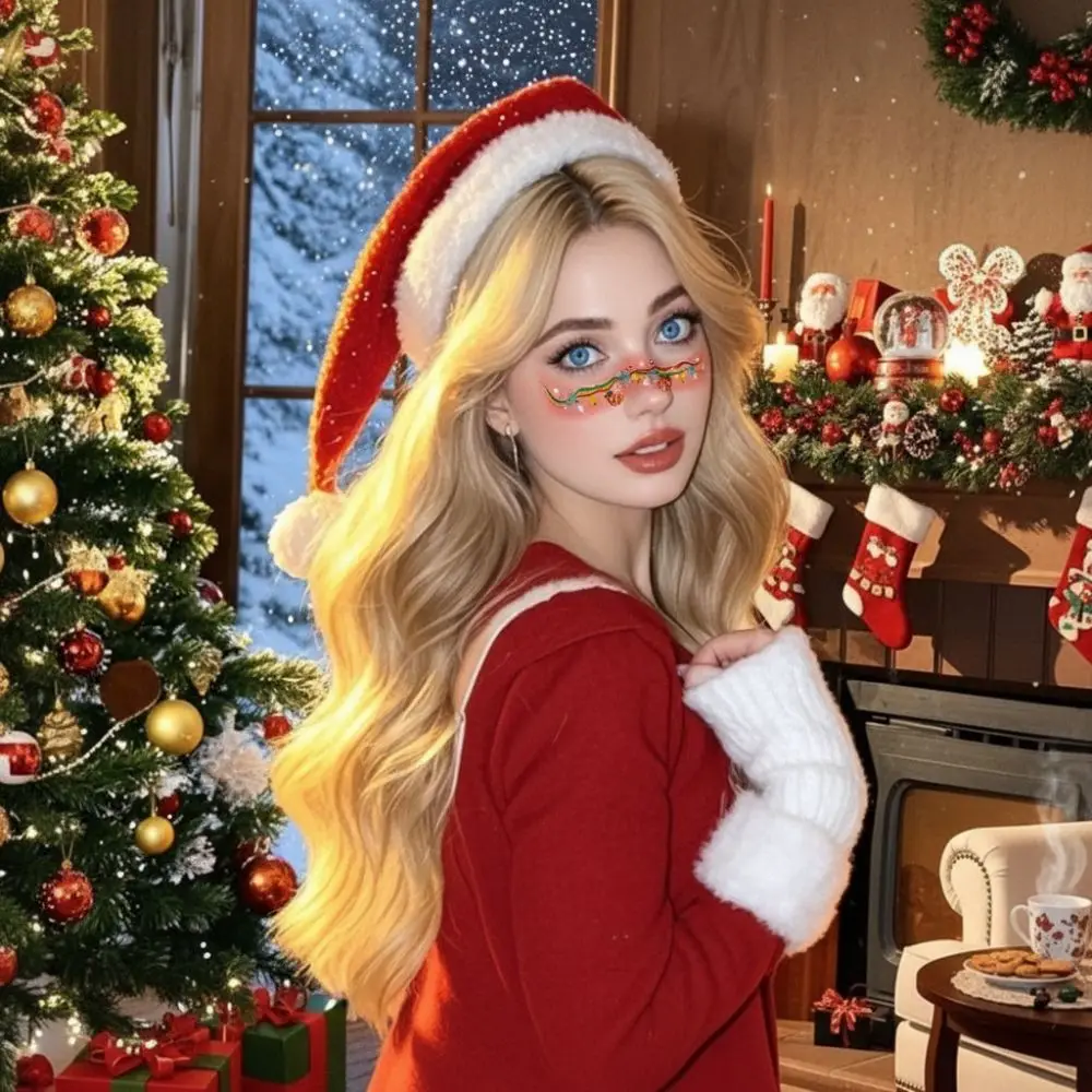 12pcs/set Waterproof Christmas Face Tattoo Colorful Long-lasting Makeup Stamping Cartoon Snowflake/Snowman Temporary Tattoos